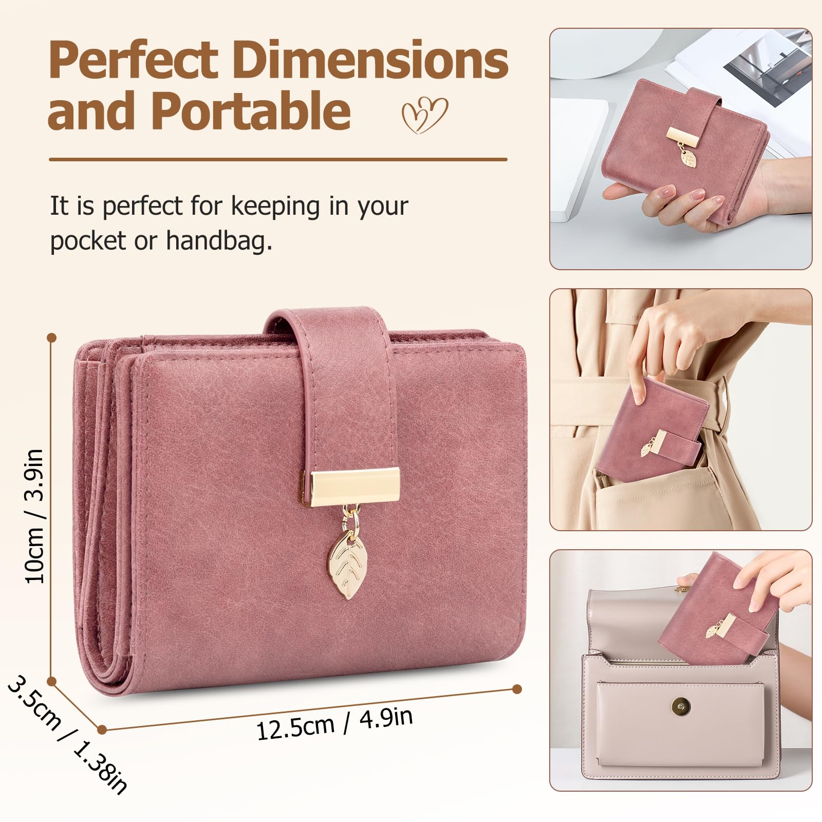 Cartera Mujer Pequeña, Monederos Mujer en Cuero PU con Bloqueo RFID, Carteras de Mujer Gran Capacidad con 14 Ranuras Tarjetas y Bolsillo con Cremallera Billeteras para Mujeres (Rosa)