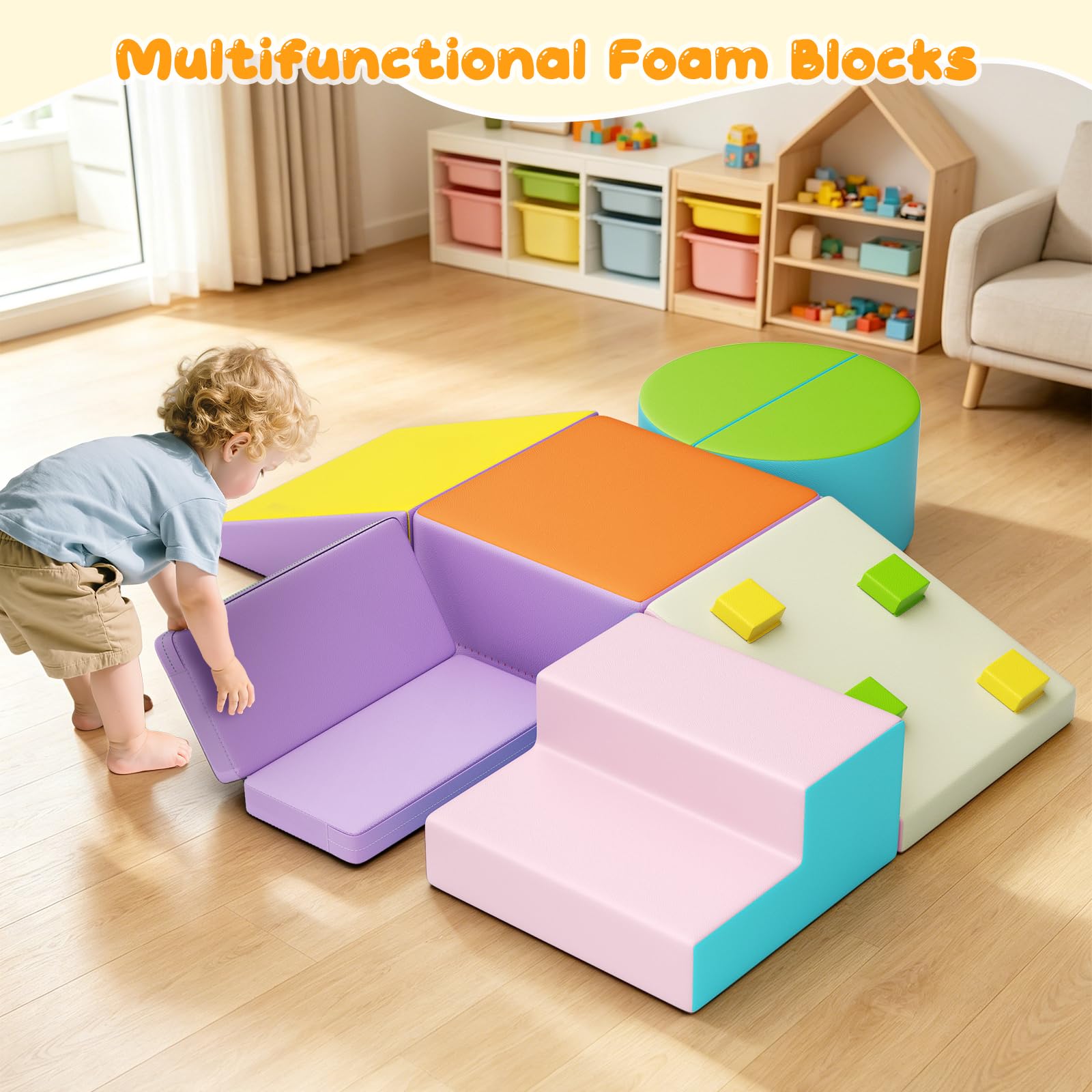 Bloques de espuma para bebé de 1 a 3 años de edad, torre de escalada para bebés con tobogán, bloques de construcción grandes para niños pequeños (colorido-5)