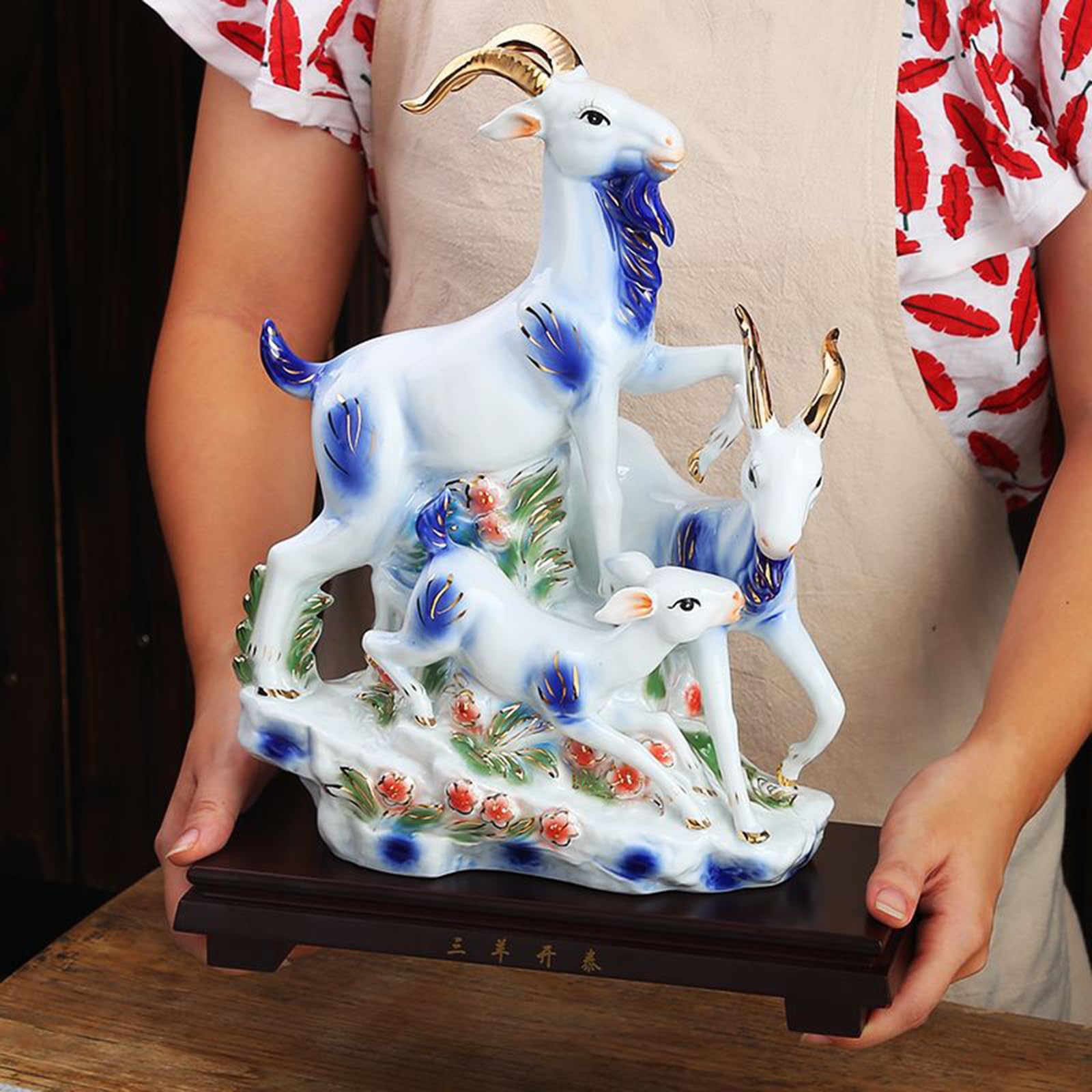 Ceramiczna figurka przynosząca dobrobyt – statua bogactwa Feng Shui, dekoracja chińskiej kozy zodiaku do salonu, luksusowa ozdoba artystyczna do domu,