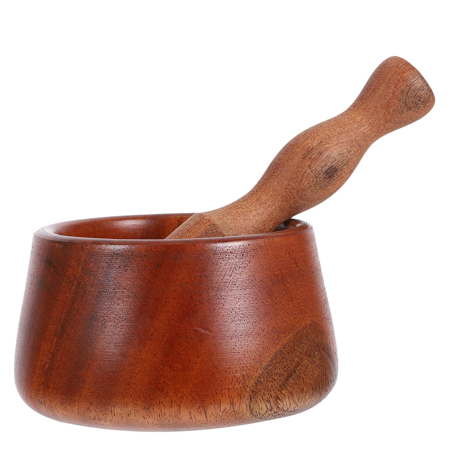 Wooden Garlic Masher and Pestle Set, Handheld Dark Hardwood Grinding Bowl for Crushing Spices and Ginger, 1pcs Kitchen Mortar for Home Cooking and Seasoning