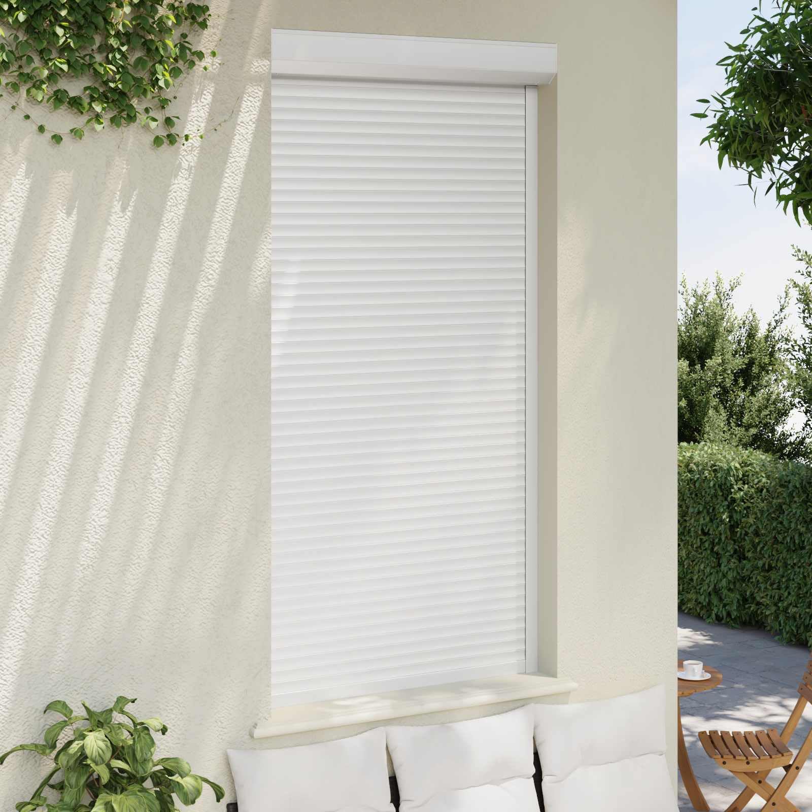 Volet roulant blanc, 110 x 220 cm, aluminium polyuréthane, rail de guidage, pilote manuel pour façade, fenêtre, extérieur, protection et brise-vue
