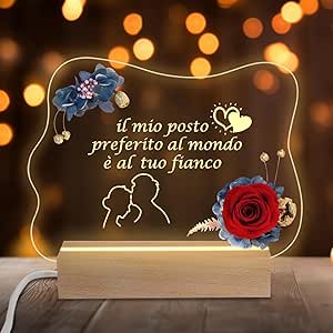 Luce Notturna 3D Rosa Di Cristallo Con Base LED Colorata - Regalo Romantico Per Fidanzata, Moglie, Mamma - San Valentino, Anniversario