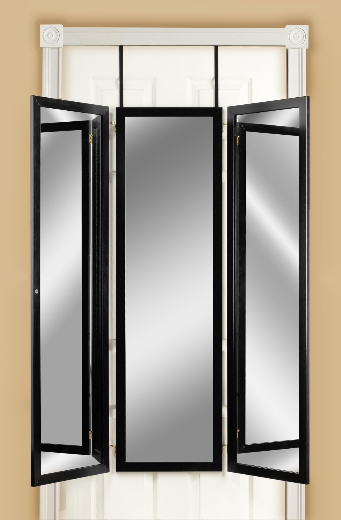 Mirrotek 3VU1448BK Triple View Professional Over The Door Dressing Mirror with 4 Mirrors, Black