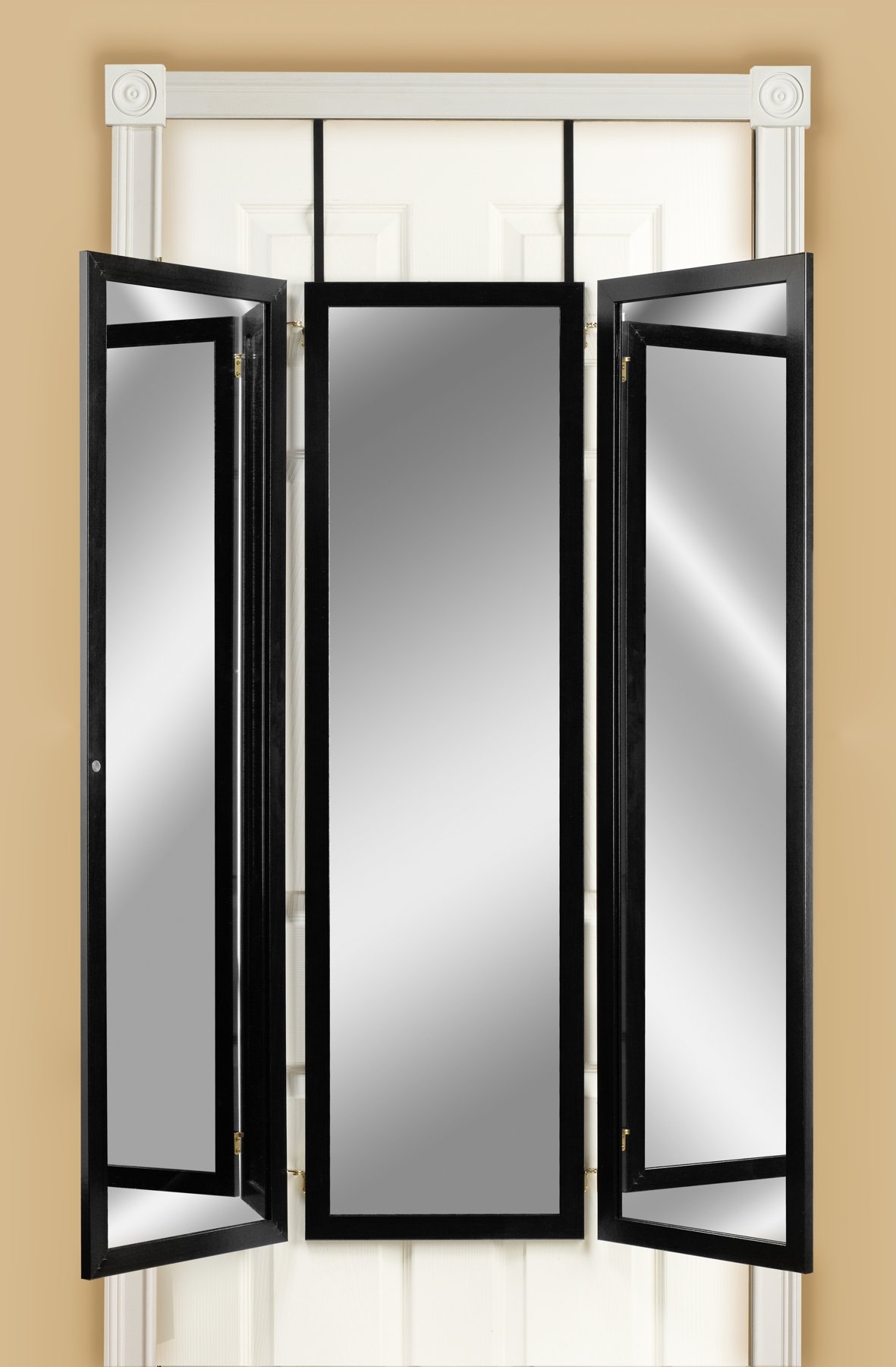 Mirrotek 3VU1448BK Triple View Professional Over The Door Dressing Mirror with 4 Mirrors, Black
