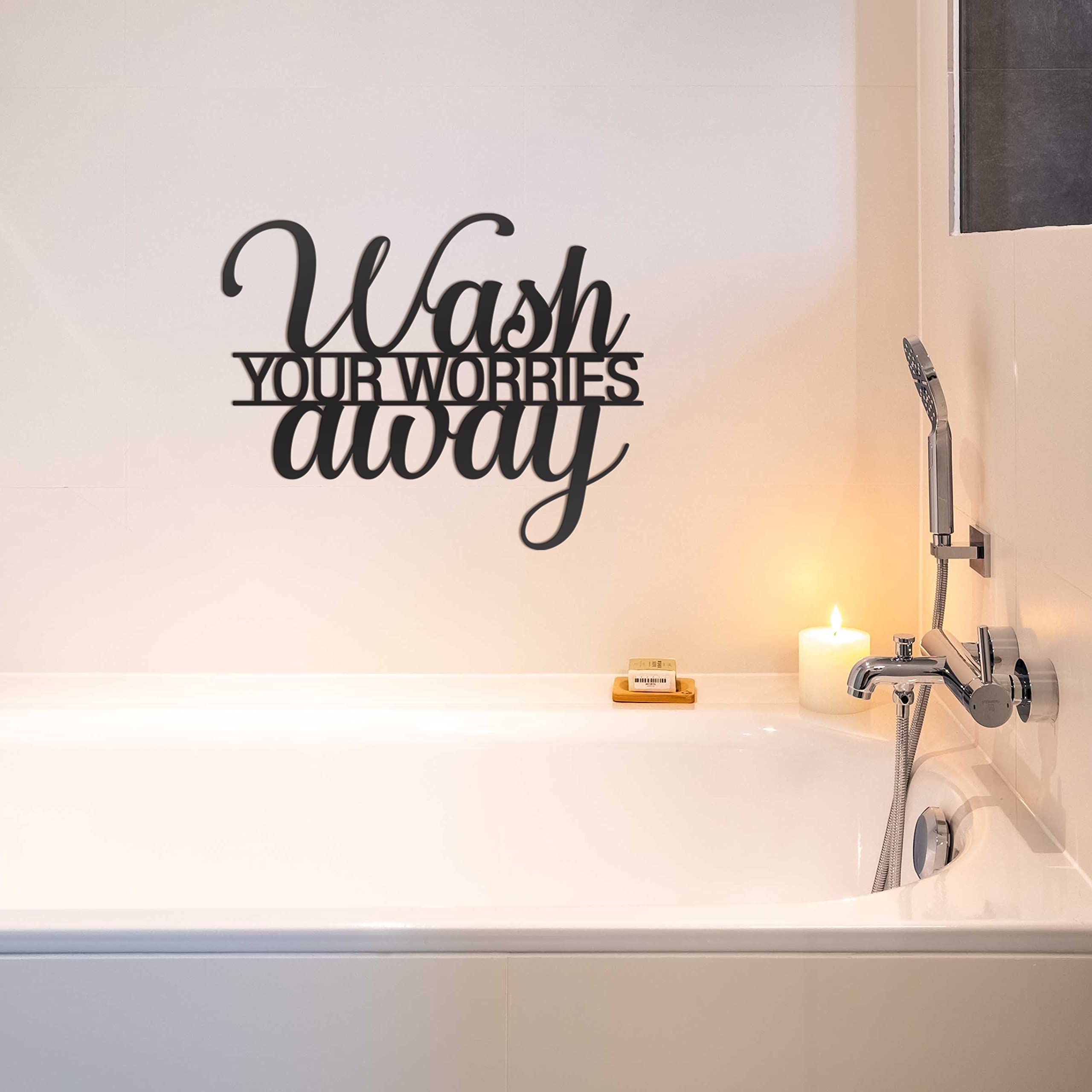 Vivegate Wash Your Worries Away Bathroom Sign Metal Wall Decor - Image 2