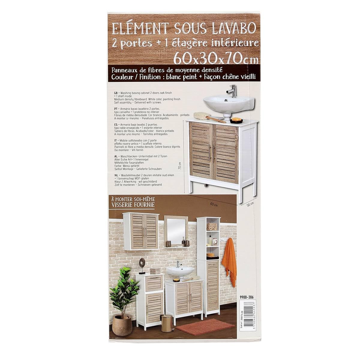 TENDANCE - Meuble sous Lavabo MDF 2 Portes/1 Etagère Intérieure - Stockholm - Salle de Bain - Meubles Salle de Bain