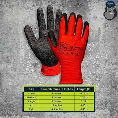 Miniatura 6 de Supply Solutions Cubierta de poliéster calibre 13 con látex arrugado en la palma sumergida guantes de trabajo de seguridad para paisajismo, almacén,