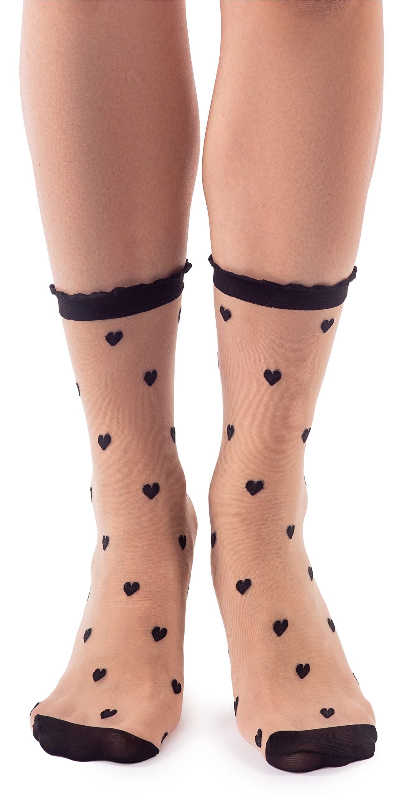 LORES Patterned Fancy Womens Socks Short Sheer Pop Stocking Free-Size 20 DEN, Cuori Natural