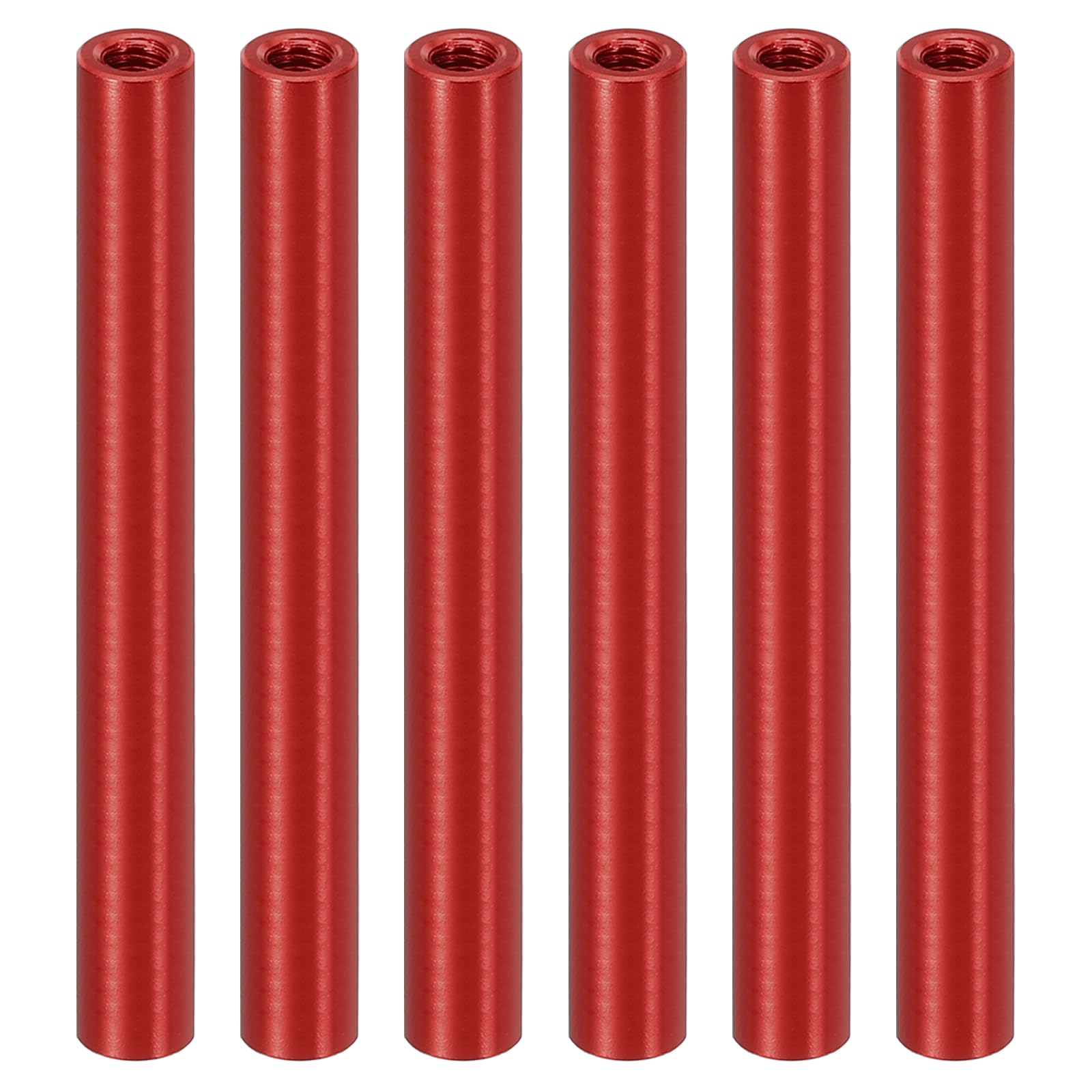 PATIKIL 6pcs M3 Metal Threaded Standoff Spacer Nuts, Round Aluminum Spacers Female Coupling Screws, 1/8" ID x 3/16" OD, Red, (55mm L)
