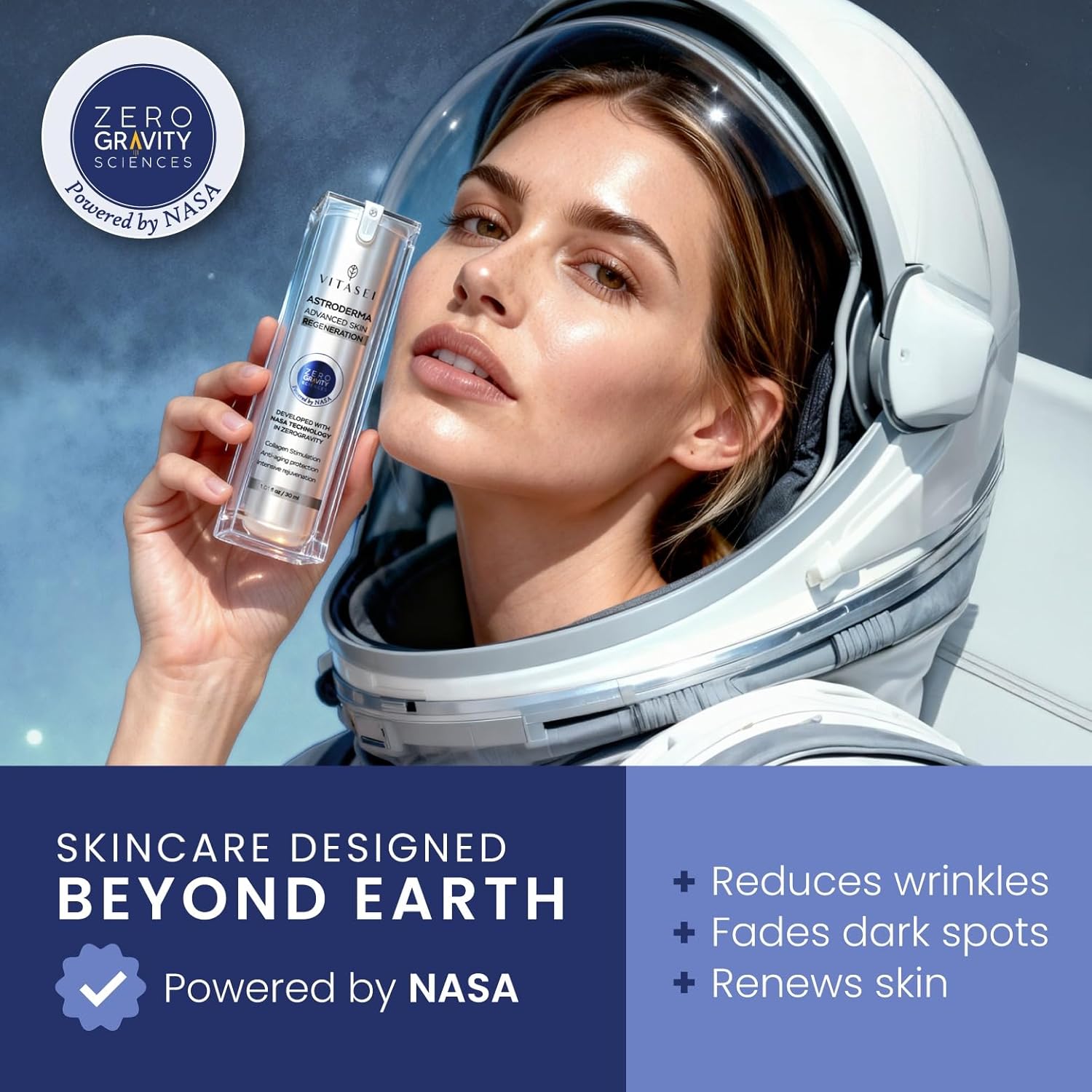 Vitasei AstroDerma Peptide Serum for Face – Zero Gravity Skin Regeneration – Anti-Aging Serum with Collagen Peptide Complex – Night Serum for Hydration, Wrinkle & Firming Care – Made in the USA, 30 ml