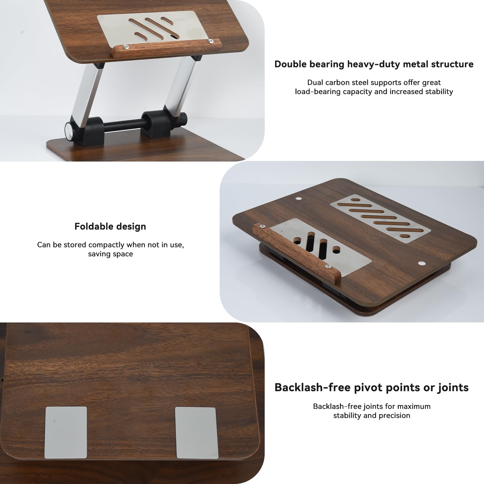 aceyoon Supporto regolabile per computer portatile da scrivania, in legno, pieghevole, con ventola di ventilazione, supporto ergonomico a doppia barra per notebook per MacBook Air/Pro e laptop da 11