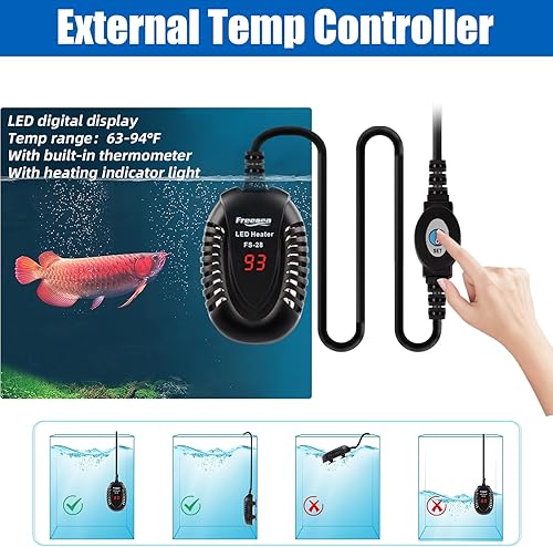 Miniatura 5 de FREESEA Calentador de tanque de peces de acuario calentador de tortuga sumergible pequeño de 75 W con controlador externo de temperatura ajustable