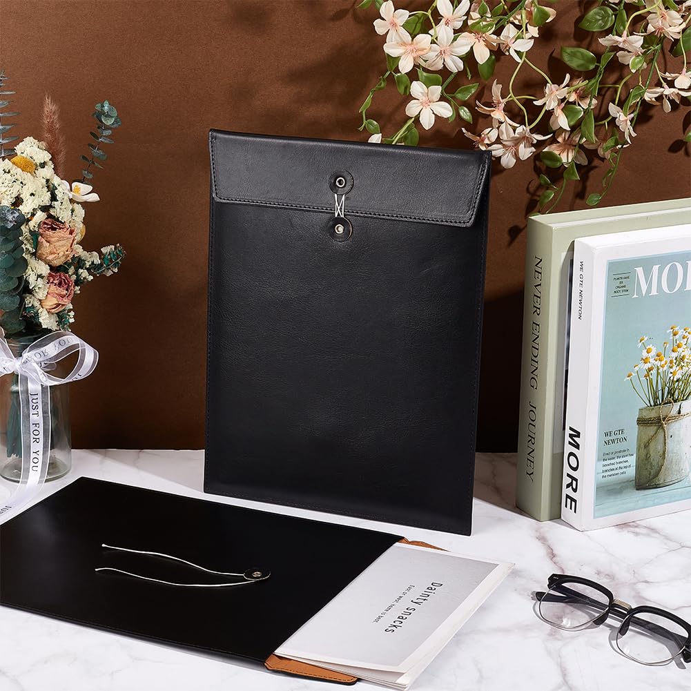 BENECREAT 2 Pcs PU Leather File Folers, Vertical A4 File Envelope Filing Folder, Waterproof Leather File Storage Pockets with String Tie Closure(Black) - Image 4