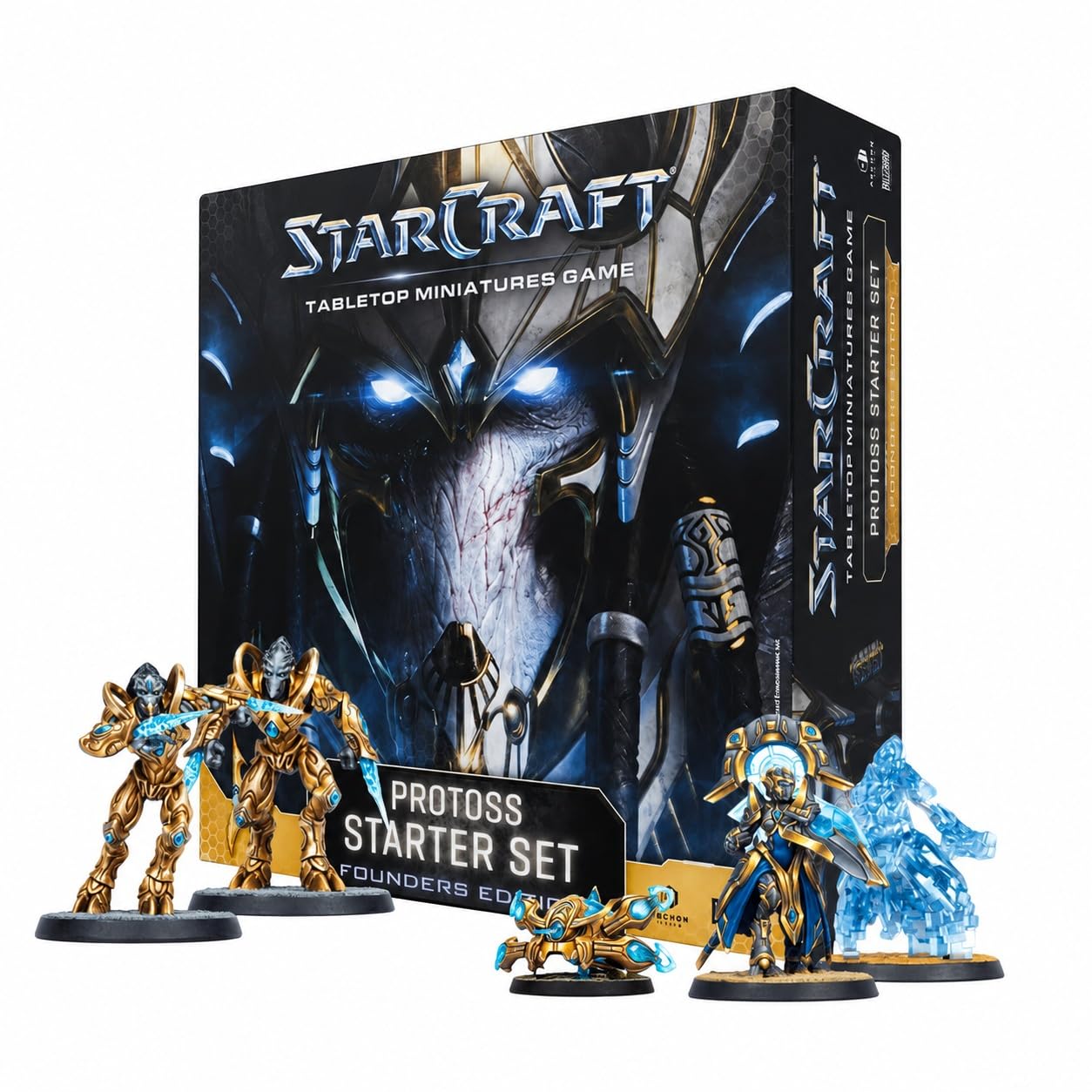 Archon Studio Starcraft: The Miniatures Game - Protoss Starter Set Founders Edition, miniature non verniciate, dadi, carte e gettoni, SCMG0003