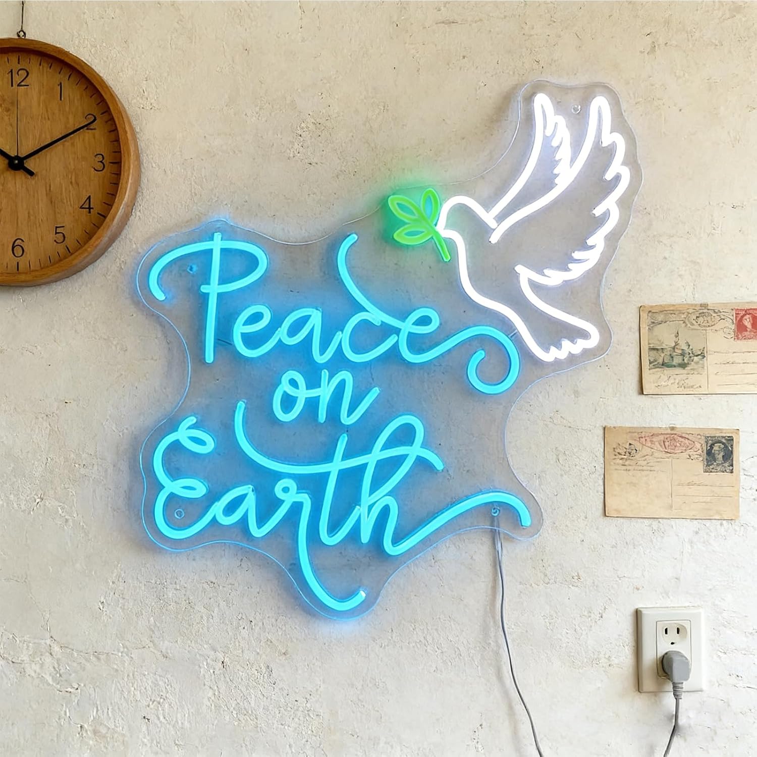 Peace On Earth Neon Sign 20 inches Led Peace On Earth Neon Light Up Signs Peace Bird Dove Leaf Branch Room Wall Decor for Home