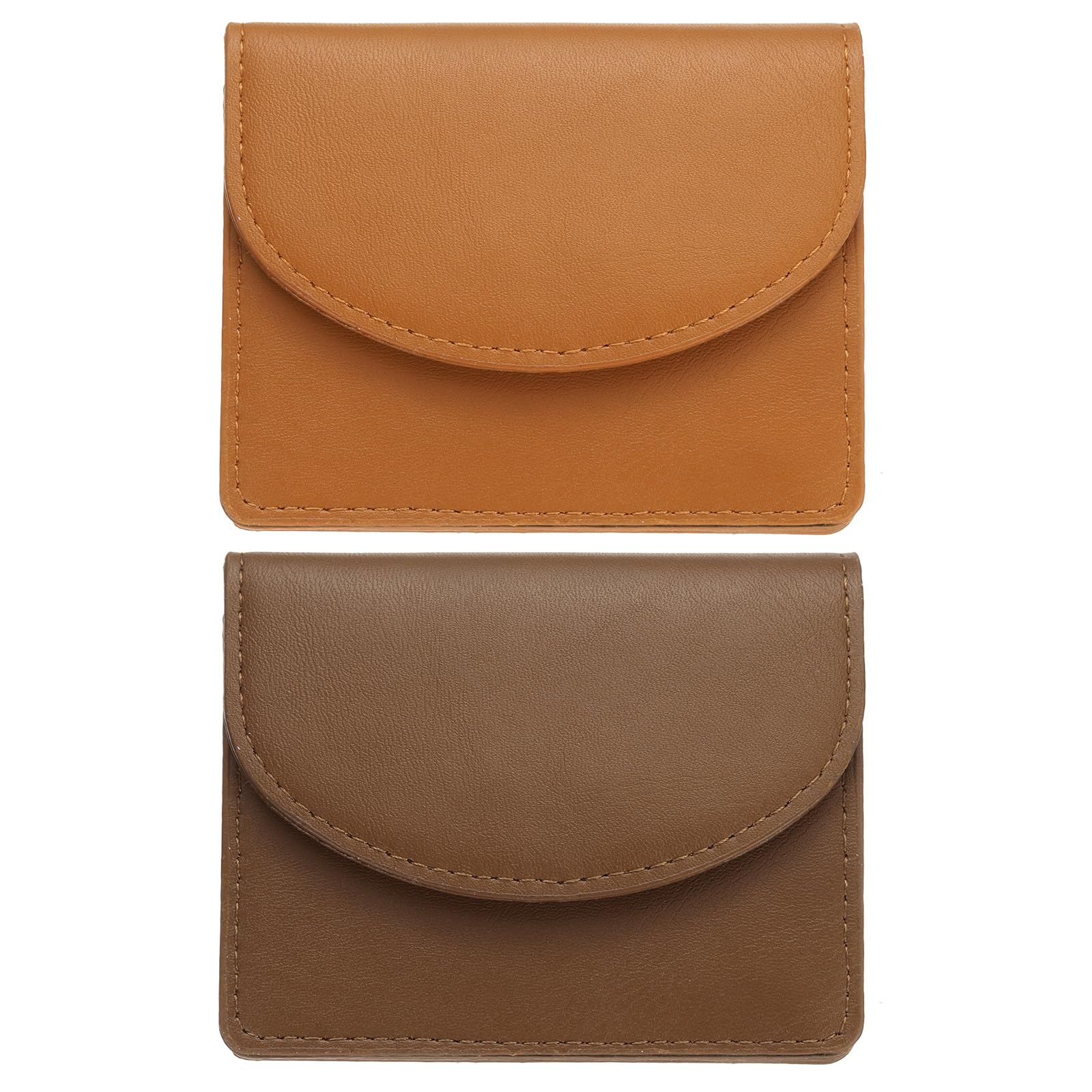 uxcell 2 Pcs Leather Business Card Case, Professional Slim Business Card Holder Business Card Holder Wallet with 3 Card Slots for Men and Women, (Light Brown/Brown)