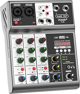 Aveek Professional Audio Mixer, Sound Board Mixing Console with 4 Channel Digital USB Bluetooth Echo Delay Effect, Input 4...