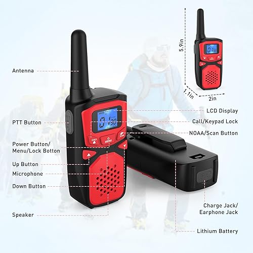 Miniatura 2 de WokTok Walkie Talkies para adultos de largo alcance recargable portátil de dos vías, equipo de campamento, sirenas SOS, alarmas meteorológicas NOAA,
