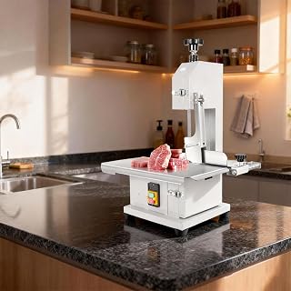 1500W Commercial Electric Meat Saw, Bone Saw for Butchering, 110V Meat Cutter Machine with 8 Saws Blades, 0.04-3.9" Cutting Thickness, Frozen Meat Cutter for Chicken Venison Bone Beef