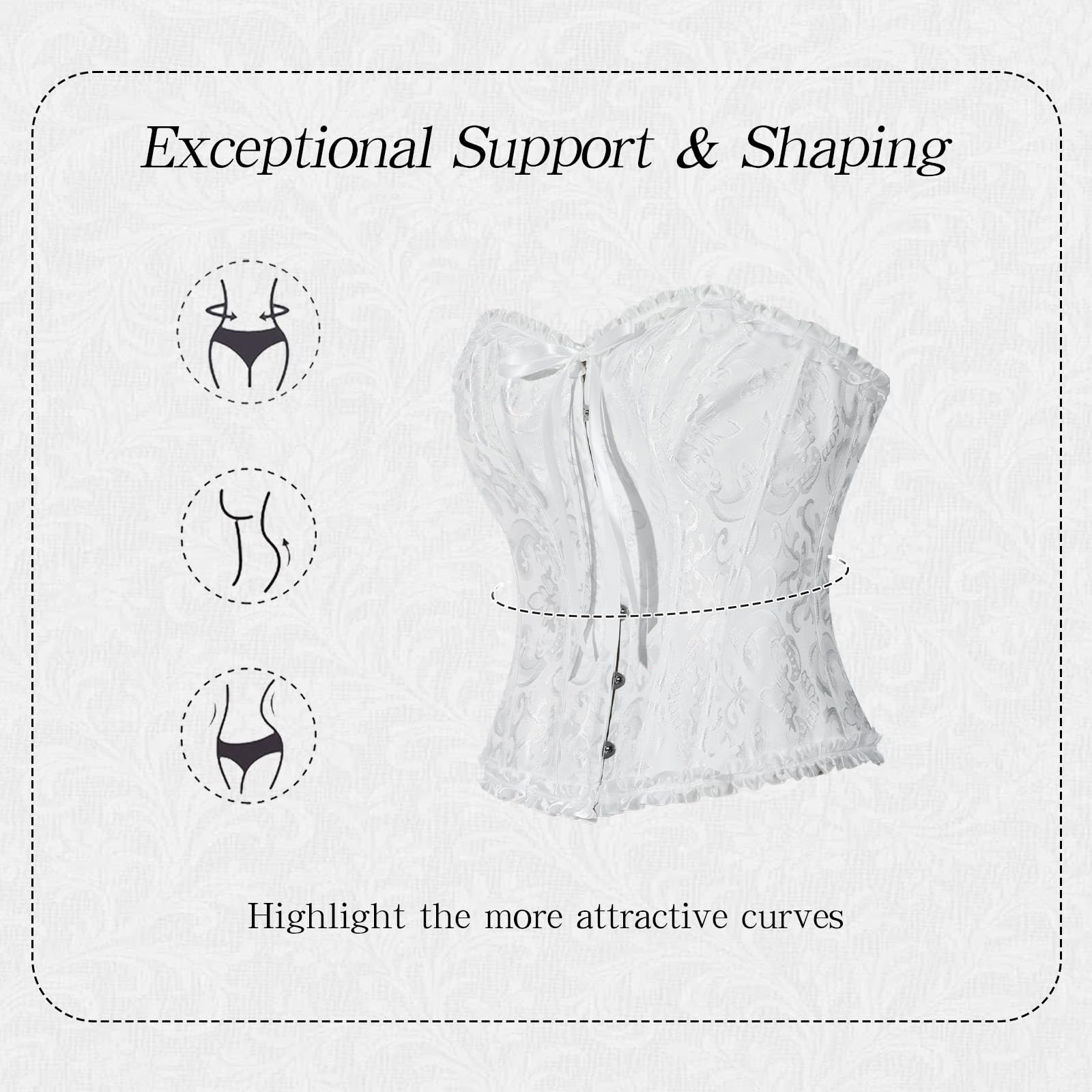 SUKUTU Corsetto Completo da Donna con Decorazioni in pizzo Top aderente in stile Gotico retrò con chiusura Frontale e Biancheria intima Aderente