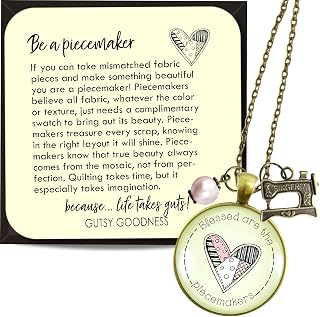 Gutsy Goodness Quilters Necklace Handmade Sewing Machine Charm Quilting Quote Pendant 24" or 36" Chains Seamstress Gift Jewelry