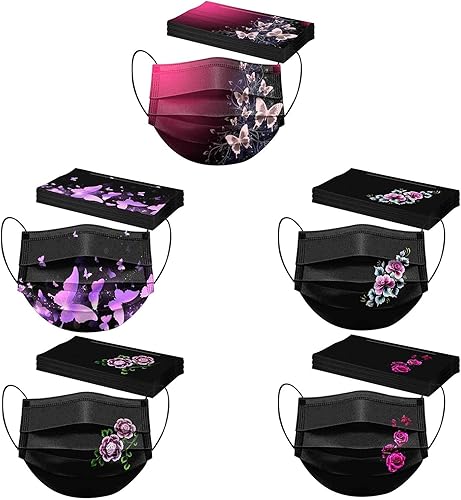 50 máscaras desechables para mujeres, diseño de mariposas sólidas, para adultos, para el cuidado de la piel, pasamontañas, cubrebocas de diseñador