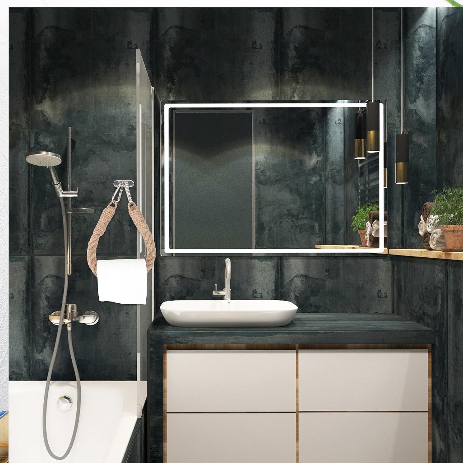 Creative Jute Toilet Paper Holder with 304 Stainless Steel Punching Storage Rack Bathroom Tissue Roll Holder for Wall-Mounted Bathroom Use image 4