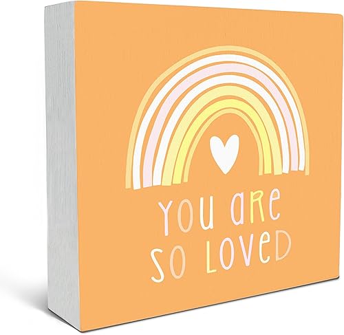Miniatura 7 de SRADMO Letrero de madera con texto en inglés "You Are So Loved Rainbow Heart Wood" para decoración de escritorio, con citas inspiradoras para niños
