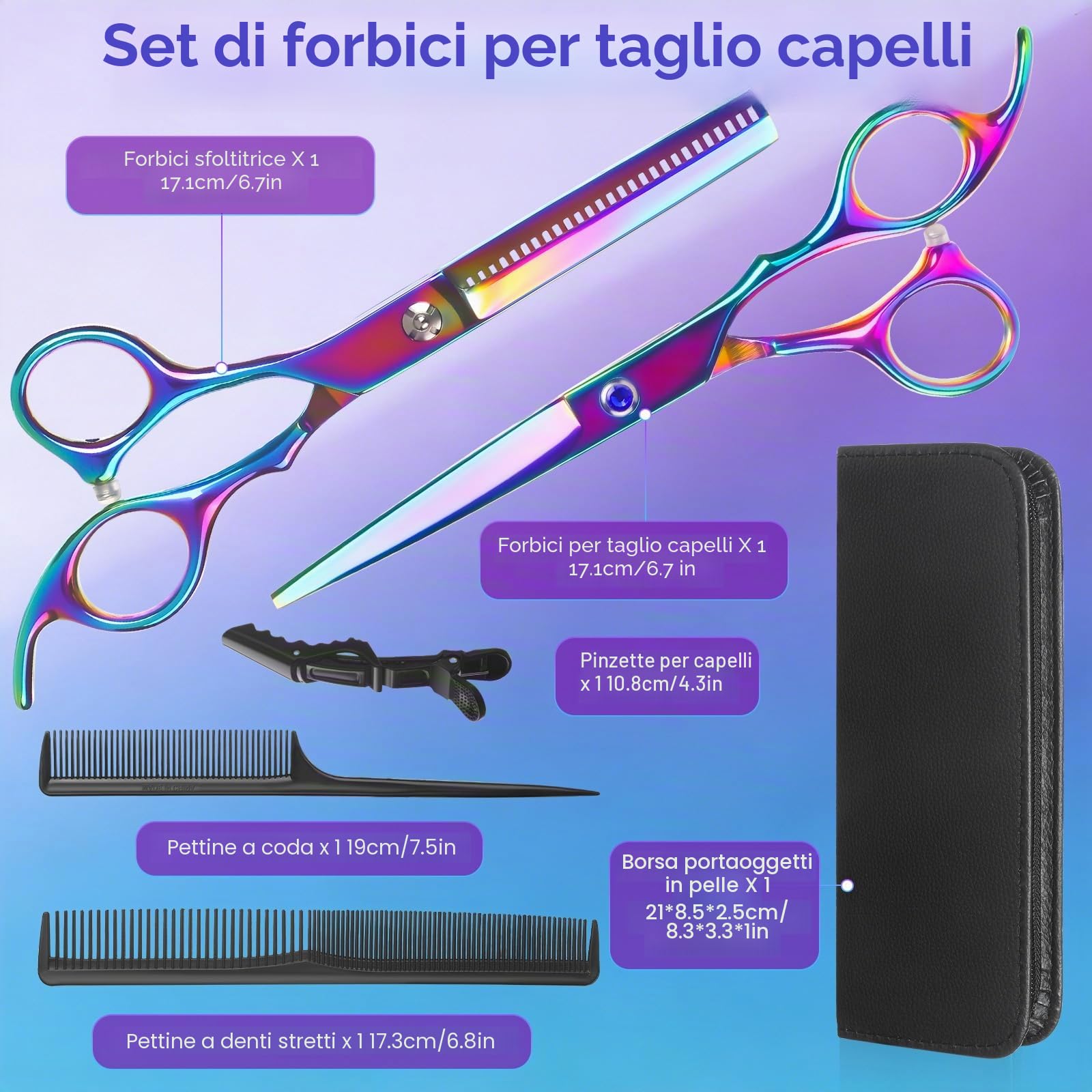 Lictin Forbici da Parrucchiere Professionali Set 4-in-1 – 6.7inch Forbici Capelli Dritte + Forbici per Sfoltire i Capelli, Lame Extra-Sharp Acciaio Inox, Ideale per Barber