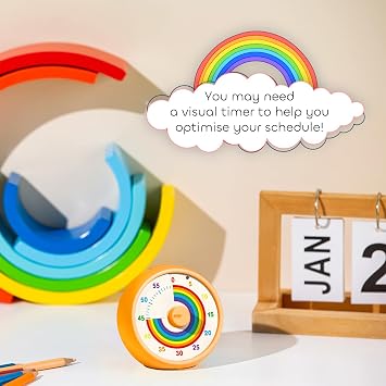 Visual Timer for Kids, 60-Minute Countdown for Classroom Office Kitchen, Desk Timer Kids Time Management Tools with Silent Operation, Pomodoro Time Rainbow Pattern (Orange)