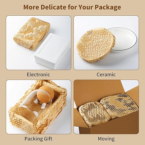 Miniatura 4 de Papel de embalaje de panal, 15 pulgadas x 131 pies, material de cojín ecológico y reciclable, suministros de envío para mudanza con 16 etiquetas