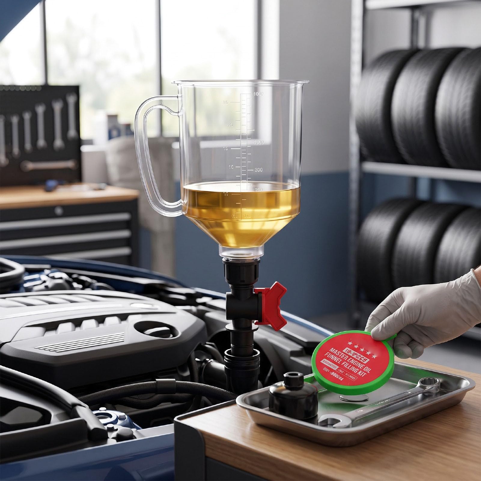 Universeller Auslaufsicherer Motoröltrichter Satz 1,5L Fassungsverm