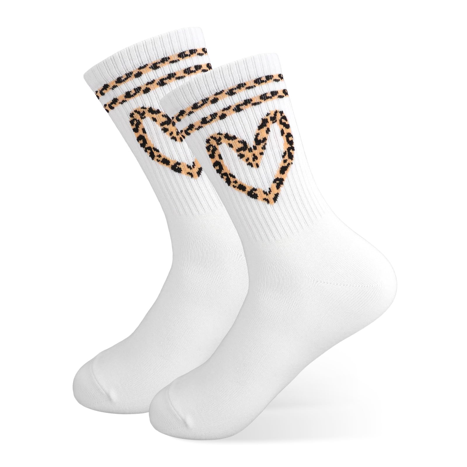 Zidoley Leo Tennissocken Damen 36-42 Leoparden Herz Tennis Socken Leopardenmuster Lange Socken Leopard Sportsocken für Teenager Mädchen, Leoparden Kostüm Damen