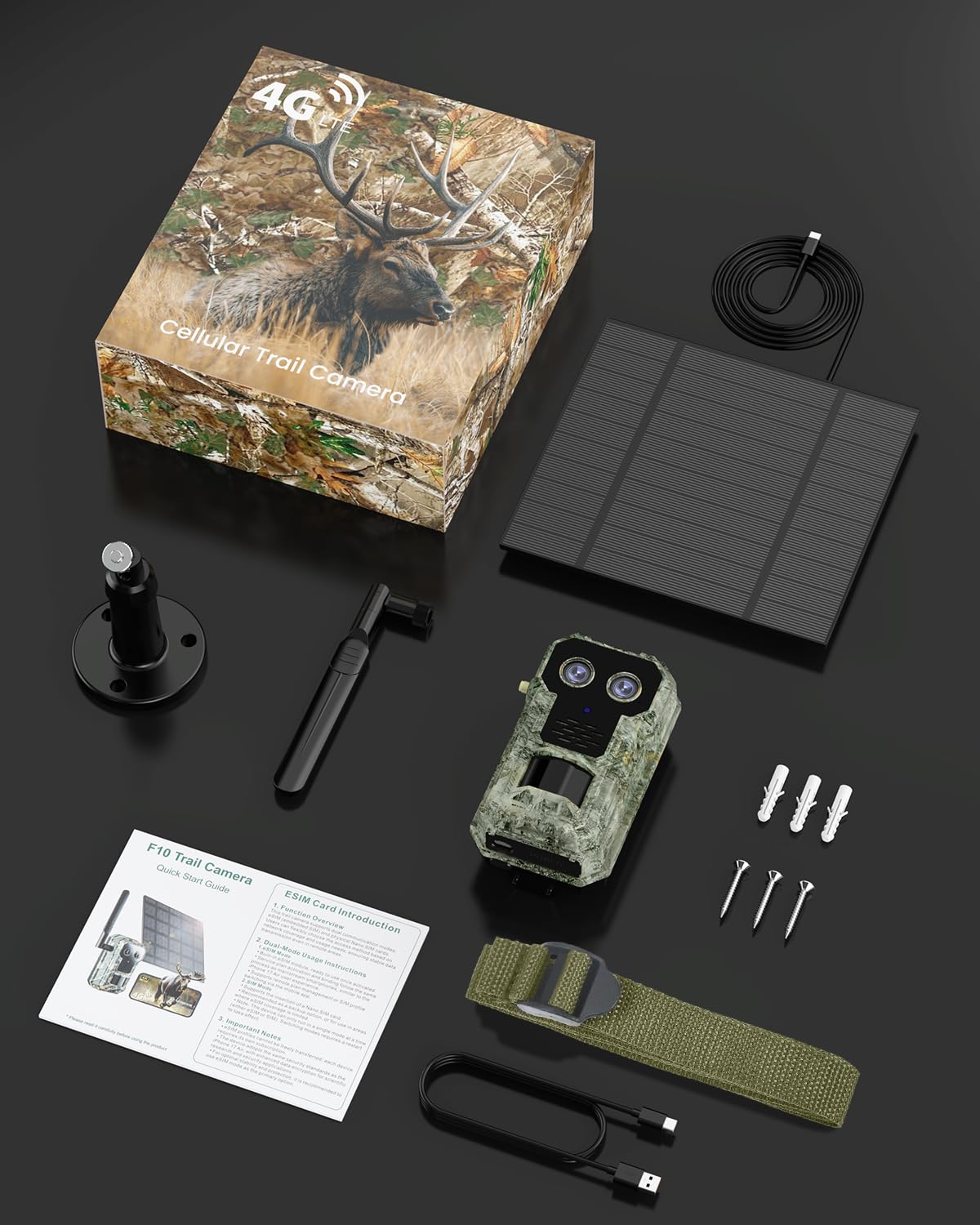 4G LTE Wildkamera mit Handyübertragung App 2.5K Solar Wildtierkamera mit eSIM Karte, Nachtsicht, Bewegungsmelder, Weitwinkel- und Teleobjektive, 7800mAh Akku, IP66 Wasserdicht