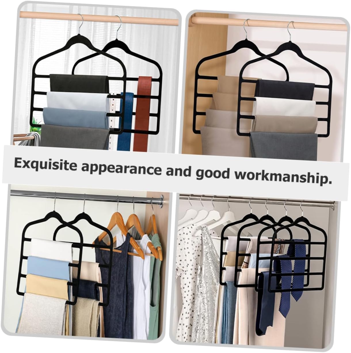 5pcs Pants Space Saving Hangers for Pants Belts Multi-Function Wardrobe Hangers Abs Flocking