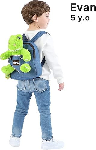 Miniatura 5 de IKASA Mochila para niños pequeños con juguete de peluche, bolsa de viaje preescolar para niñas pequeñas de 3, 4, 5, 6, 7 años, Azul (Dinosaur Blue)