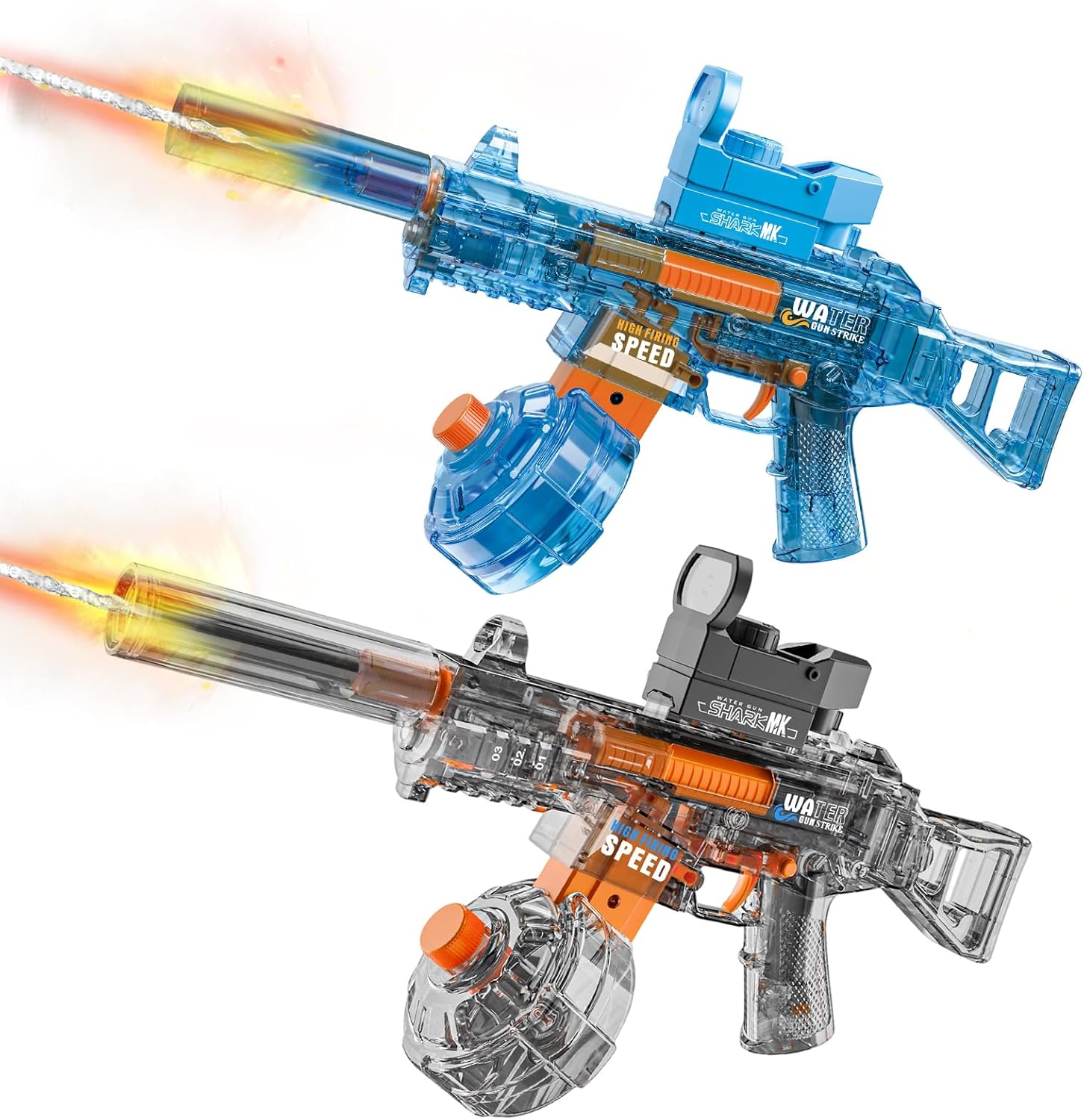 Electric Water Gun for Adults Kids, 2 pack Automatic Squirt Watergun pistol with Water spray sound and Led Light, Summer Outdoor Pool Beach Party Toys for Boys Girls, UMP45 Black and Blue