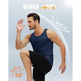 MAGCOMSEN Men\'s UPF 50+ Tank Top Quick Dry Summer Workout Muscle Sleeveless Shirts for Swim Beach Bodybuilding Navy L