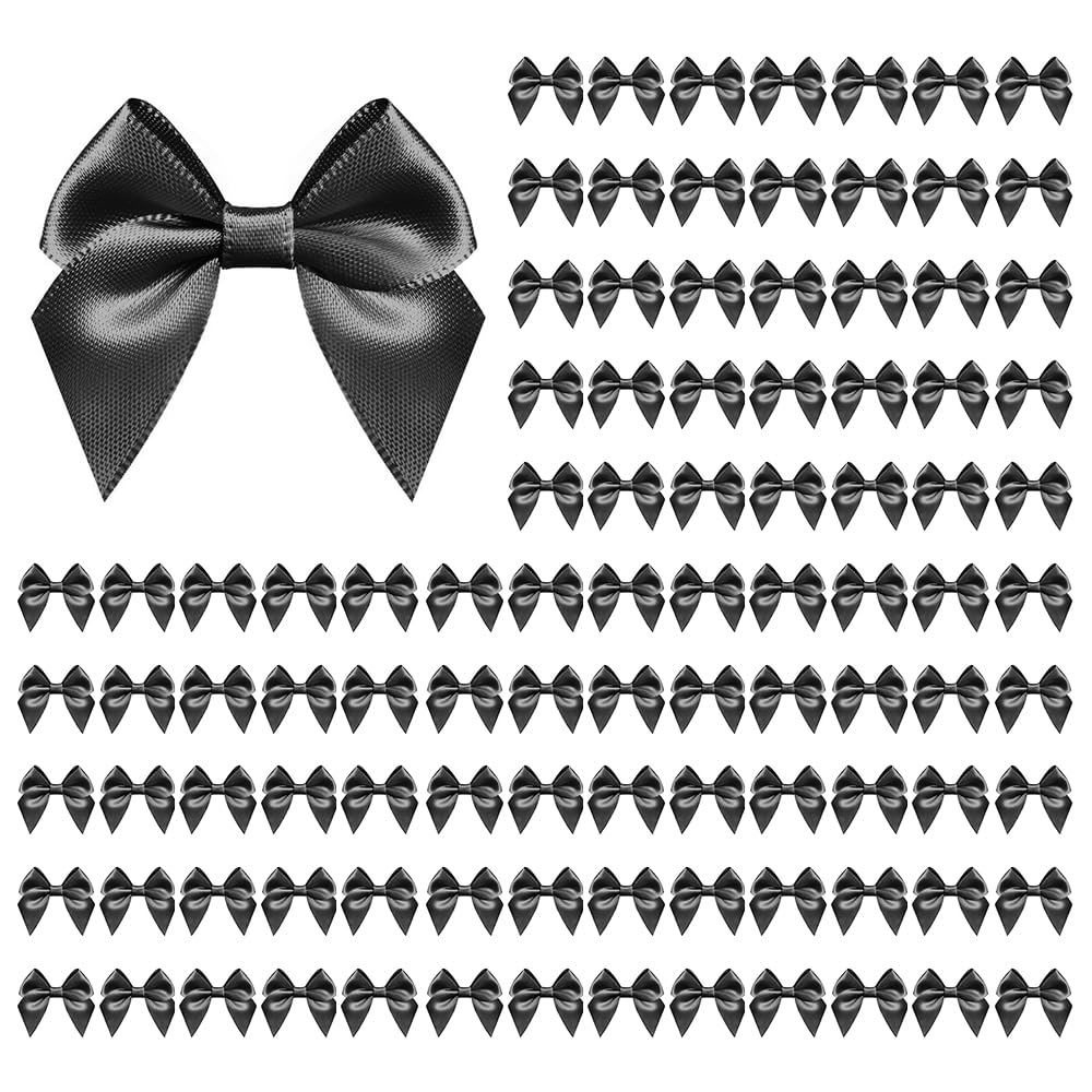Photo 1 of 100 PCS Black Bows for Gift Wrapping, 2.75" Satin Ribbon Bows with Double-Sided Tape, Small Bows for Crafts, Bow Decor, Mini Bows Decorations for Party Baby Shower Birthday Wedding (Black)