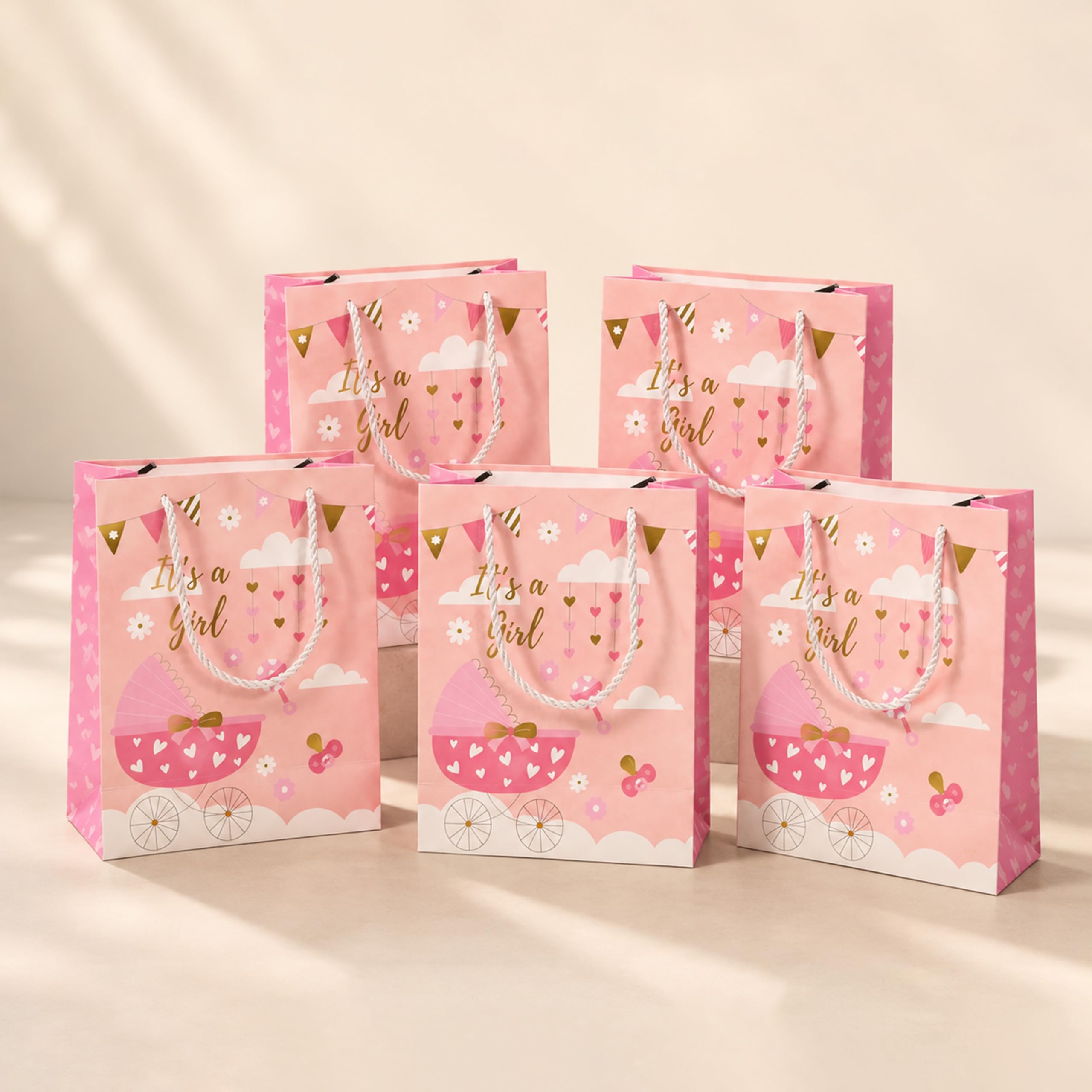 Art Street Return Paper Gift Bag for Girls, Gift Bag Baby Shower, Gift Bag for Best Friend, Wedding Birthday Party Hamper Bag with cute design, Gold Embossed Design, small Gifts for girls, pack of 5-image-35