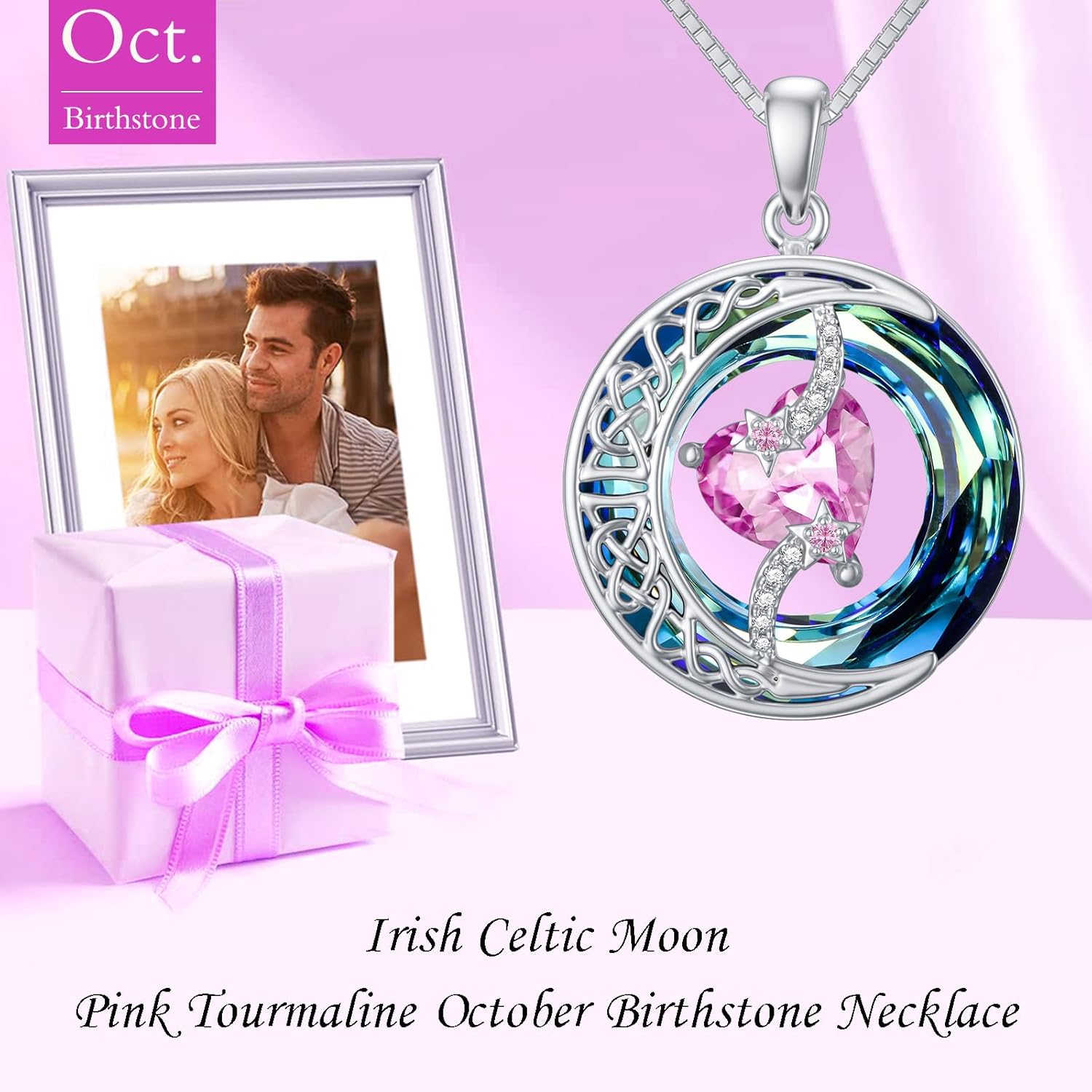 TOUPOP Birthstone Necklace 925 Sterling Silver Moon and Star Pendant with Blue Crystal Celtic Moon Jewelry Valentines Day Birthday Gifts for Women Mom Wife Her - Image 4