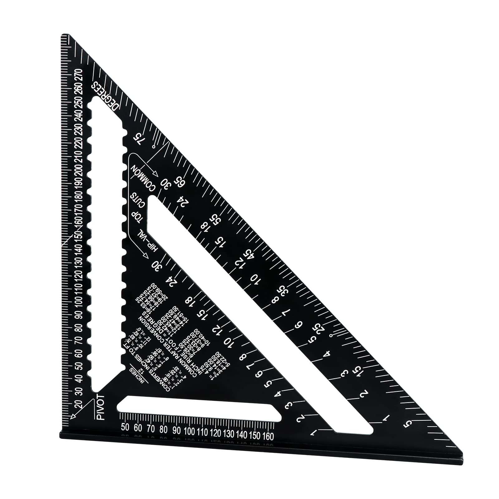Swetup Aluminum Alloy Triangle Ruler, 12 Inch Triangle Ruler Square Carpenter Square Ruler Square Protractor High Precision Layout Measuring Tool Thickened Triangle Ruler for Engineer Carpenter Black