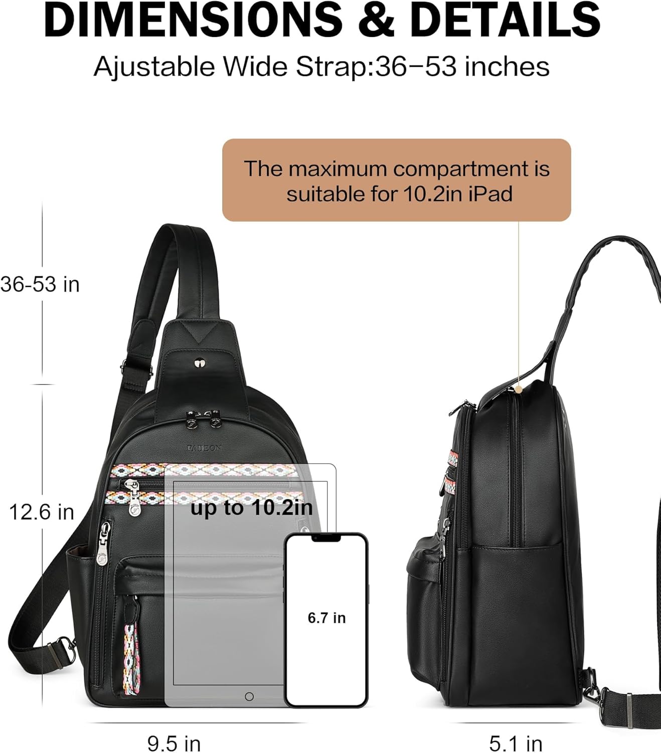 FADEON Large Sling Bag for Women, Leather Crossbody Purse Designer Anti Theft Sling Backpack, RFID Fanny Packs for Travel - Image 4
