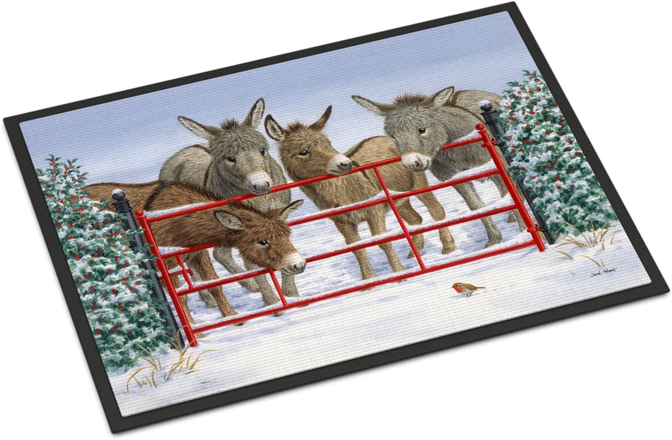 Caroline's Treasures ASA2198JMAT Donkeys and Robin Doormat 24x36 Front Door Mat Indoor Outdoor Rugs for Entryway, Non Slip Washable Low Pile, 24H X 36W