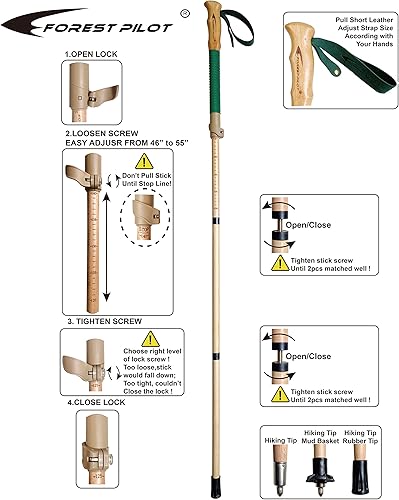 Miniatura 3 de Bastones de trekking - Paquete de 1 pieza - Bastón ajustable para senderismo o caminar - Madera de haya fuerte y natural - Bloqueo de ajuste rápido