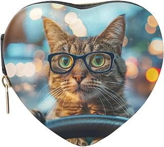 ODAWA Funny Cat Soft Velvet Jewelry Case Heart Shaped Ring Box for Dresser Organization