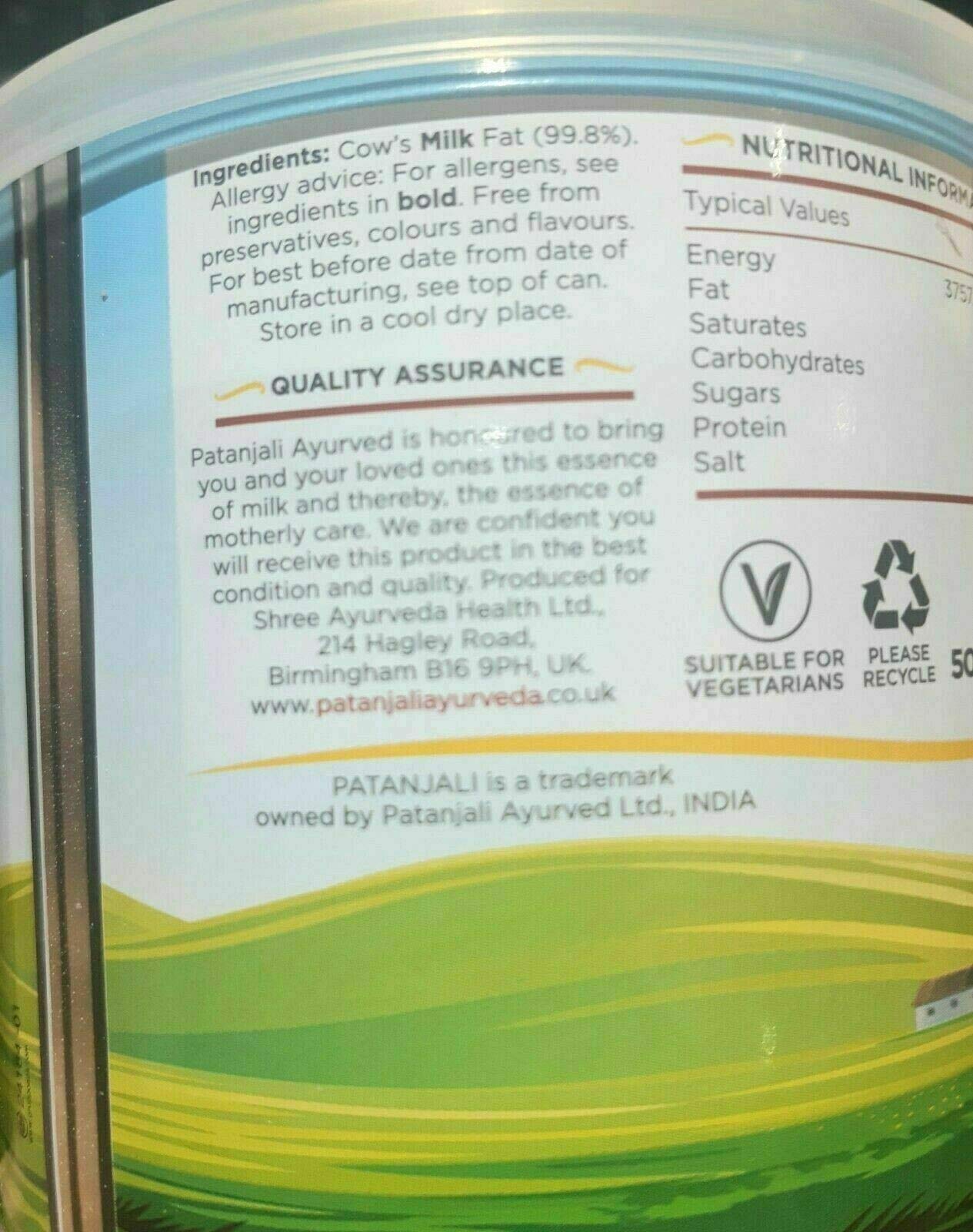 PATANJALI Cow GHEE CLARIFIED Butter from Cow's Milk ( 1KG TIN ) DESI ...