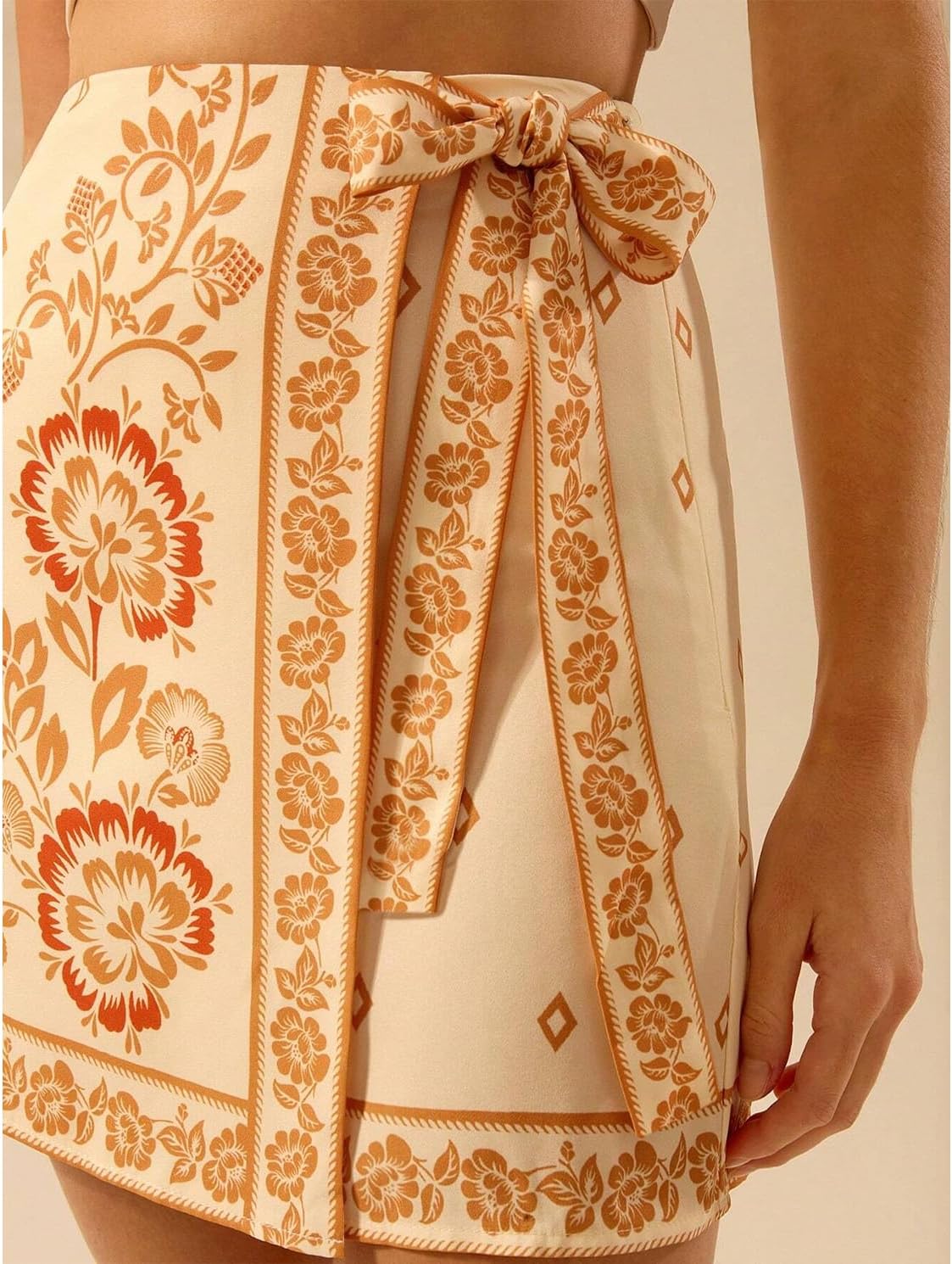 Womens Summer Floral Wrap Short Skirt Tie Side High Waist A Line Beach Vacation Boho Mini Skirt - Image 6