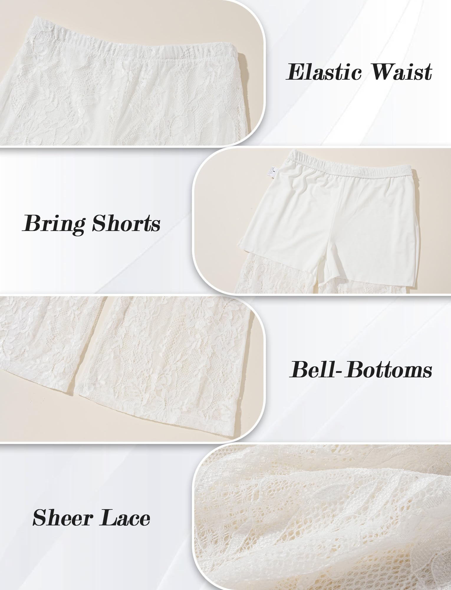 FEOYA Pantalon à volants en maille transparente pour femme - Taille haute - Sexy - Transparent - Bas de bikini - Cache-maillot de bain en dentelle florale - Legging évasé pour sortir, fête, club