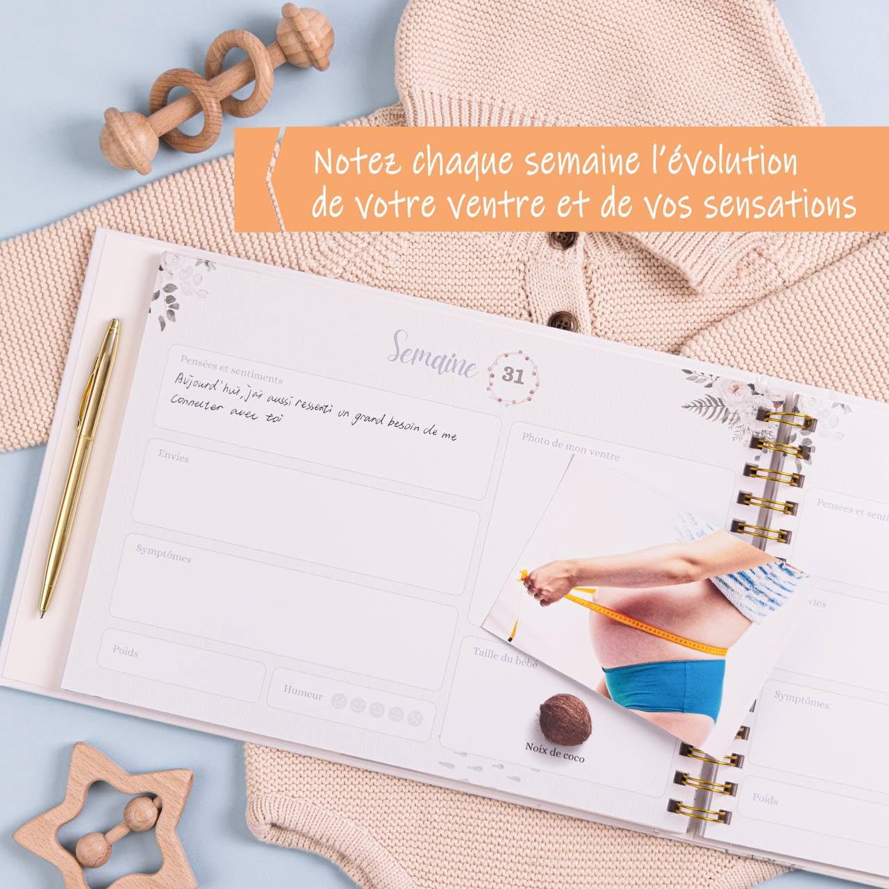 Journal de Grossesse a remplir Kit d'Empreintes Bébé Livre de Grossesse 4 Cartes a Gratter Annonce Les premières Fois de Bébé Checklist Baby Shower Cadeau Future Maman Souvenirs